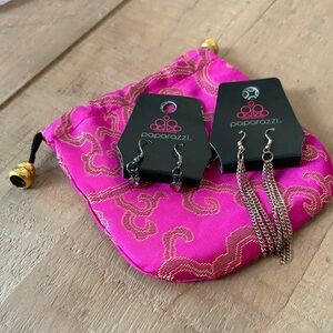 Paparazzi Chic Pink and Silver Earring Set with Pink Satchel Bag NWT